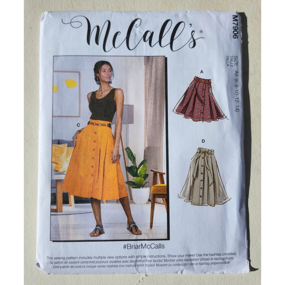 McCalls M7906 Sewing Pattern Misses Skirts Button Front Size 6-14 Briar McCalls